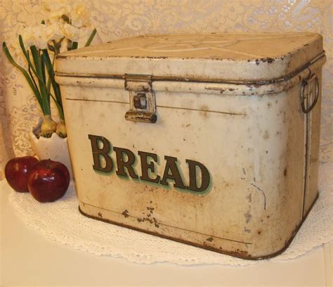 black and white metal bread box|vintage metal bread box.